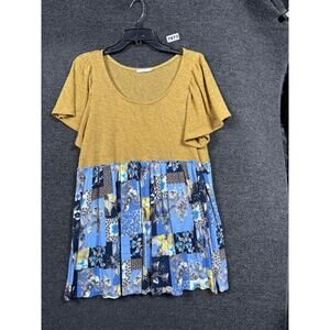 Easel Patchwork Floral Shift Dress Womens Size S Multicolor Short Sleeves